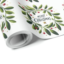 Vrolijk kerstfeest Mistletoe Wreath Cadeaupapier