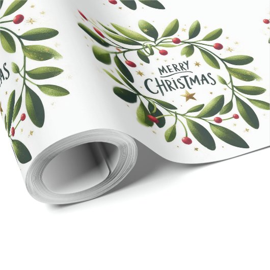 Vrolijk kerstfeest Mistletoe Wreath Cadeaupapier (Rol Hoek)