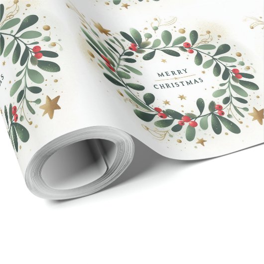 Vrolijk kerstfeest Mistletoe Wreath Cadeaupapier (Rol Hoek)