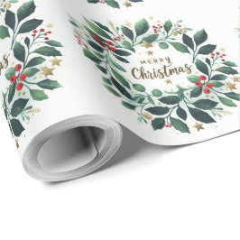 Vrolijk kerstfeest Mistletoe Wreath Cadeaupapier