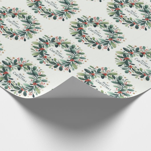 Vrolijk kerstfeest Mistletoe Wreath Cadeaupapier (Hoek)