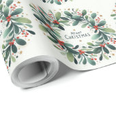 Vrolijk kerstfeest Mistletoe Wreath Cadeaupapier (Rol Hoek)