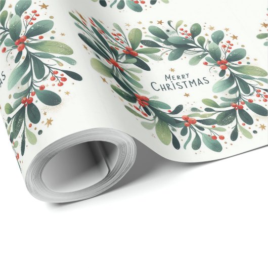 Vrolijk kerstfeest Mistletoe Wreath Cadeaupapier (Rol Hoek)