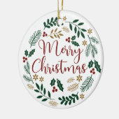 Vrolijk kerstfeest Mistletoe Wreath Keramisch Ornament (Links)