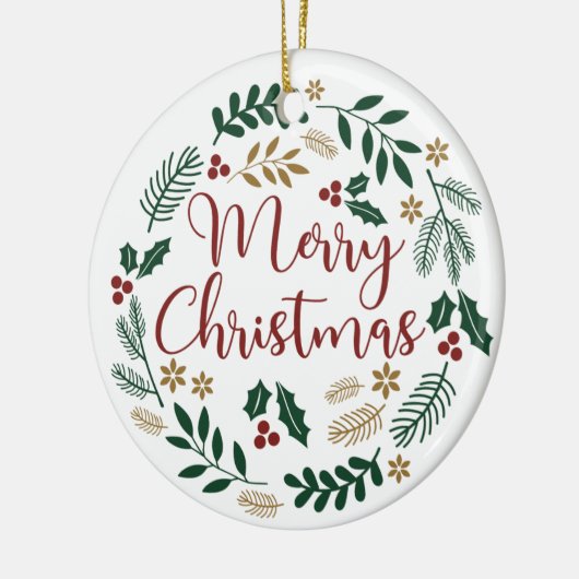 Vrolijk kerstfeest Mistletoe Wreath Keramisch Ornament (Links)