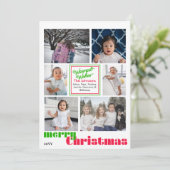 vrolijk kerstfeest modern 6 foto Rood en Groen Feestdagenkaart (Staand voorkant)