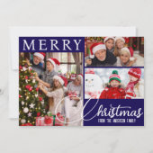 Vrolijk kerstfeest Modern blauw en wit drie foto's Feestdagenkaart (Voorkant)