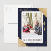 Vrolijk kerstfeest | Modern Blue Photo Dark Navy B Feestdagenkaart (Voorkant / Achterkant)