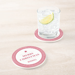 Vrolijk Kerstfeest Modern Chic Elegant Red Holiday Zandsteen Onderzetter