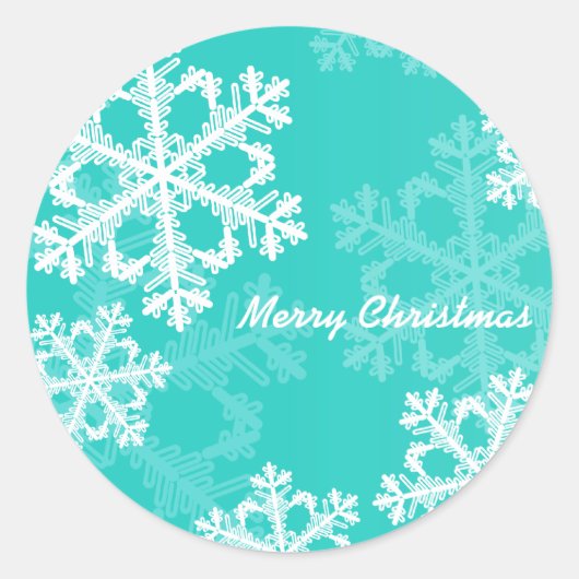 Vrolijk Kerstfeest Modern Cyaan Snowflakes Patroon Ronde Sticker (Voorkant)