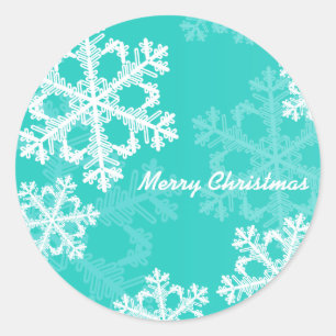 Vrolijk Kerstfeest Modern Cyaan Snowflakes Patroon Ronde Sticker