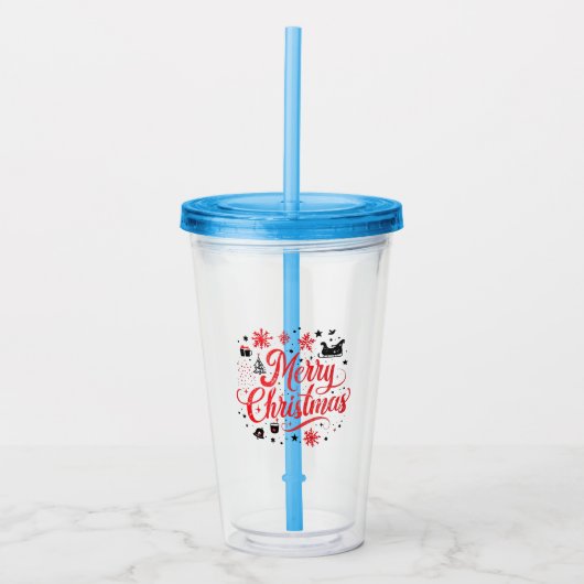 Vrolijk Kerstfeest Modern Design | Rood en wit Acryl Drinkbeker (Voorkant)