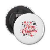 Vrolijk Kerstfeest Modern Design | Rood en wit Button Flesopener (Voorkant)