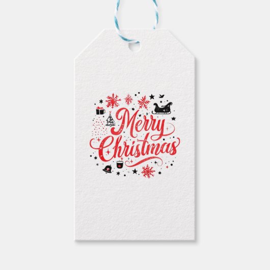Vrolijk Kerstfeest Modern Design | Rood en wit Cadeaulabel (Voorkant)