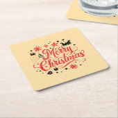 Vrolijk Kerstfeest Modern Design | Rood en wit Kartonnen Onderzetters (Schuin)