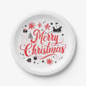 Vrolijk Kerstfeest Modern Design | Rood en wit Papieren Bordje (Voorkant)
