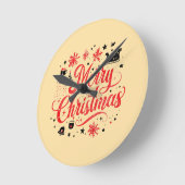 Vrolijk Kerstfeest Modern Design | Rood en wit Ronde Klok (Hoek)