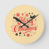 Vrolijk Kerstfeest Modern Design | Rood en wit Ronde Klok (Voorkant)