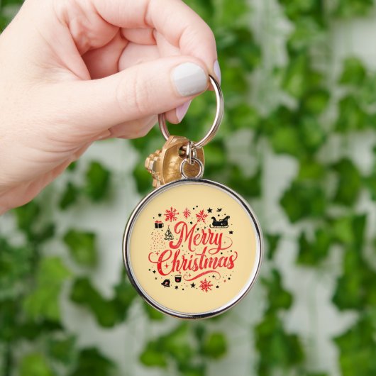 Vrolijk Kerstfeest Modern Design | Rood en wit Sleutelhanger (Hand)