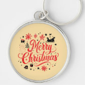 Vrolijk Kerstfeest Modern Design | Rood en wit Sleutelhanger (Voorkant)