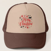 Vrolijk Kerstfeest Modern Design | Rood en wit Trucker Pet (Voorkant)