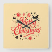 Vrolijk Kerstfeest Modern Design | Rood en wit Vierkante Klok (Voorkant)