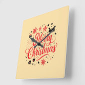 Vrolijk Kerstfeest Modern Design | Rood en wit Vierkante Klok (Hoek)