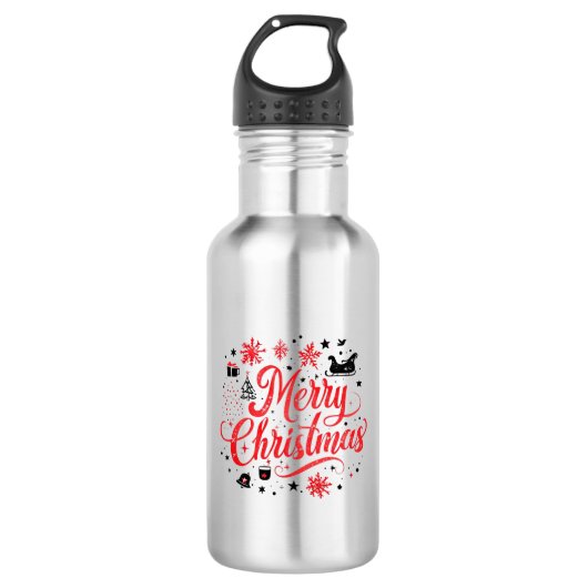 Vrolijk Kerstfeest Modern Design | Rood en wit Waterfles (Voorkant)