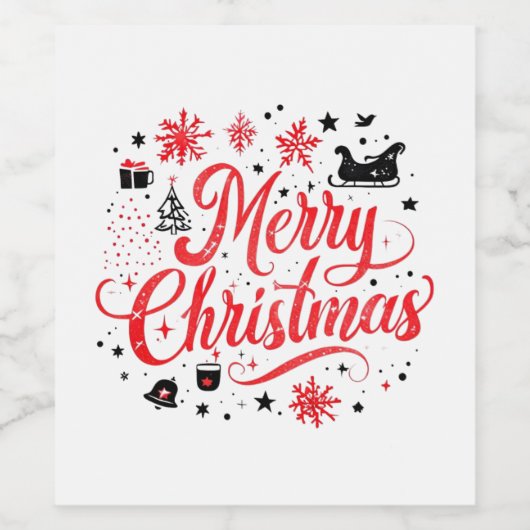 Vrolijk Kerstfeest Modern Design | Rood en wit Wijn Etiket (Enkel label)