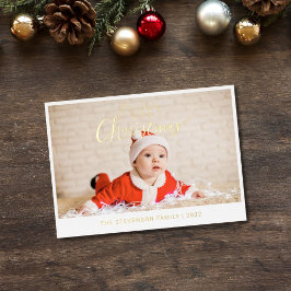 Vrolijk kerstfeest modern, eenvoudig fotogoud folie feestdagenkaart