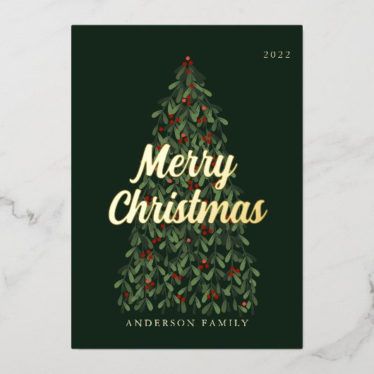 Vrolijk kerstfeest Modern Elegant kerstboom Folie Feestdagenkaart (Voorkant)