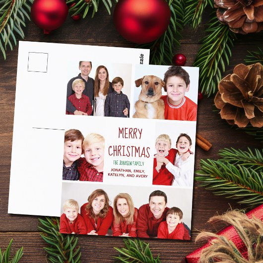Vrolijk kerstfeest Modern Foto Collage Cute Red Briefkaart