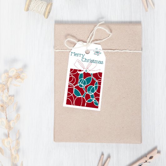 Vrolijk kerstfeest Modern Fun Red Blue Kerstmis Cadeaulabel