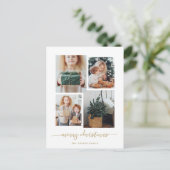Vrolijk kerstfeest | Modern Gold Vier Photo Collag Feestdagenkaart (Staand voorkant)