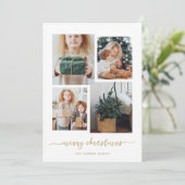 Vrolijk kerstfeest | Modern Gold Vier Photo Collag Feestdagenkaart (Staand voorkant)