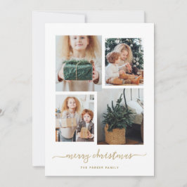 Vrolijk kerstfeest | Modern Gold Vier Photo Collag Feestdagenkaart