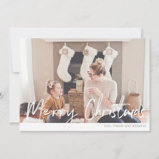 Vrolijk kerstfeest Modern Handschrift Fotokaart 2N Kaart (Voorkant)