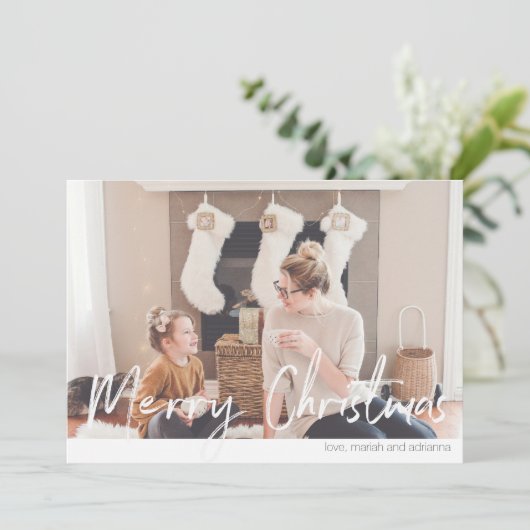 Vrolijk kerstfeest Modern Handschrift Fotokaart 2N Kaart (Staand voorkant)
