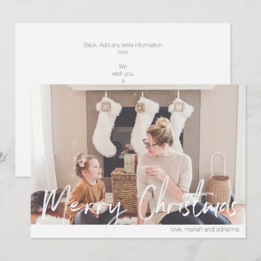 Vrolijk kerstfeest Modern Handschrift Fotokaart 2N Kaart (Voorkant / Achterkant)