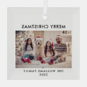 Vrolijk kerstfeest Modern Holiday Glas Ornament (Achterkant)