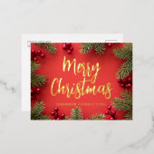 Vrolijk kerstfeest Modern Holly Berries Pine Needl Folie Feestdagen Briefkaart (Voorkant / Achterkant)