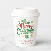 Vrolijk kerstfeest Modern Holly Feestelijk Familie Papieren Bekers (Achterkant)