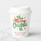 Vrolijk kerstfeest Modern Holly Feestelijk Familie Papieren Bekers (Voorkant)