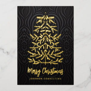 Vrolijk kerstfeest Modern kerstboom Damask Folie Feestdagenkaart