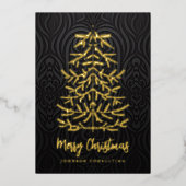 Vrolijk kerstfeest Modern kerstboom Damask Folie Feestdagenkaart (Voorkant)