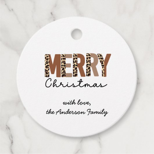 "Vrolijk kerstfeest" Modern kleurenblok Leopard Bo Bedankjes Labels (Voorkant)