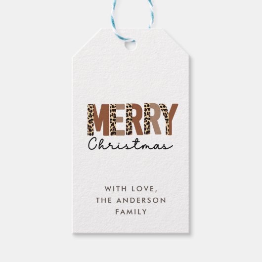 "Vrolijk kerstfeest" Modern kleurenblok Leopard Bo Cadeaulabel (Voorkant)