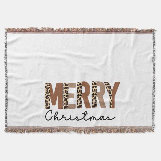 "Vrolijk kerstfeest" Modern kleurenblok Leopard Bo Deken (Voorkant)