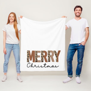 "Vrolijk kerstfeest" Modern kleurenblok Leopard Bo Fleece Deken