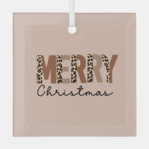 "Vrolijk kerstfeest" Modern kleurenblok Leopard Bo Glas Ornament